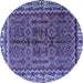 Round Machine Washable Persian Blue Traditional Rug, wshtr3032blu