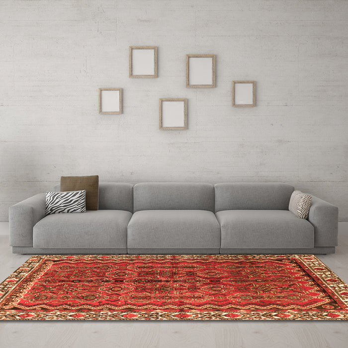 Machine Washable Persian Orange Traditional Area Rugs in a Living Room, wshtr3032org
