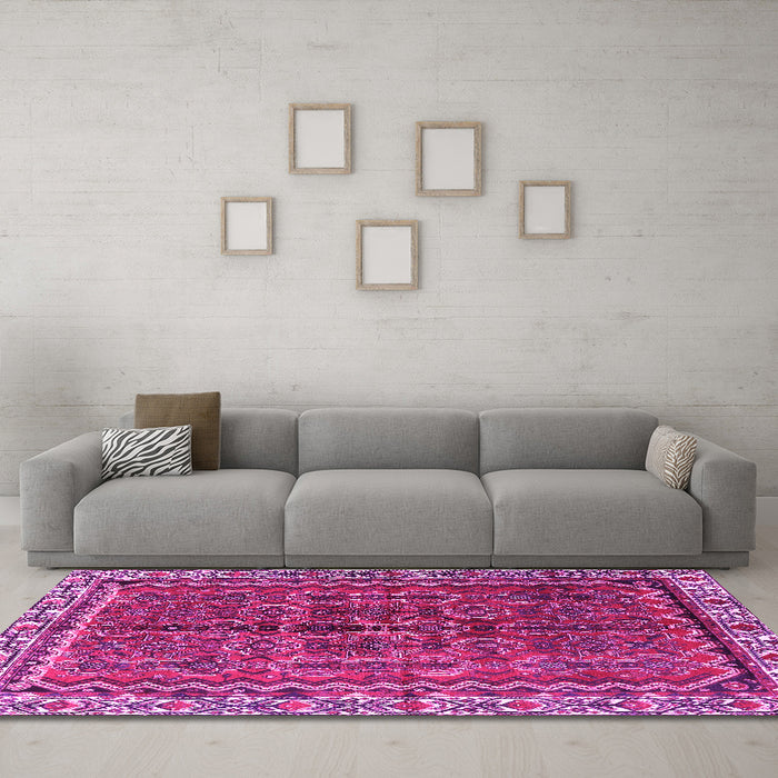 Machine Washable Persian Pink Traditional Rug in a Living Room, wshtr3032pnk