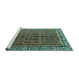 Sideview of Machine Washable Persian Turquoise Traditional Area Rugs, wshtr3032turq