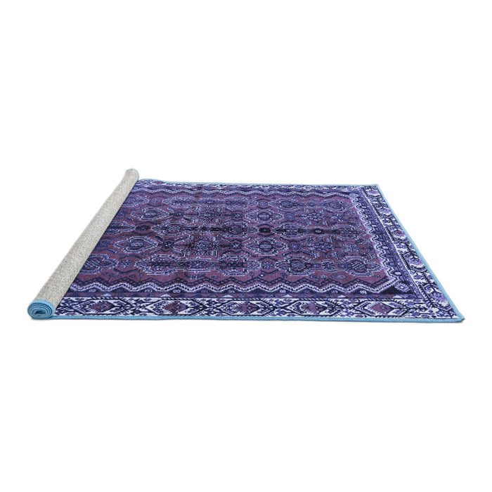 Sideview of Machine Washable Persian Blue Traditional Rug, wshtr3032blu