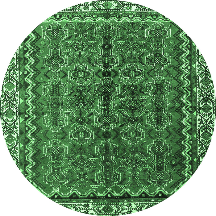 Round Persian Emerald Green Traditional Rug, tr3032emgrn