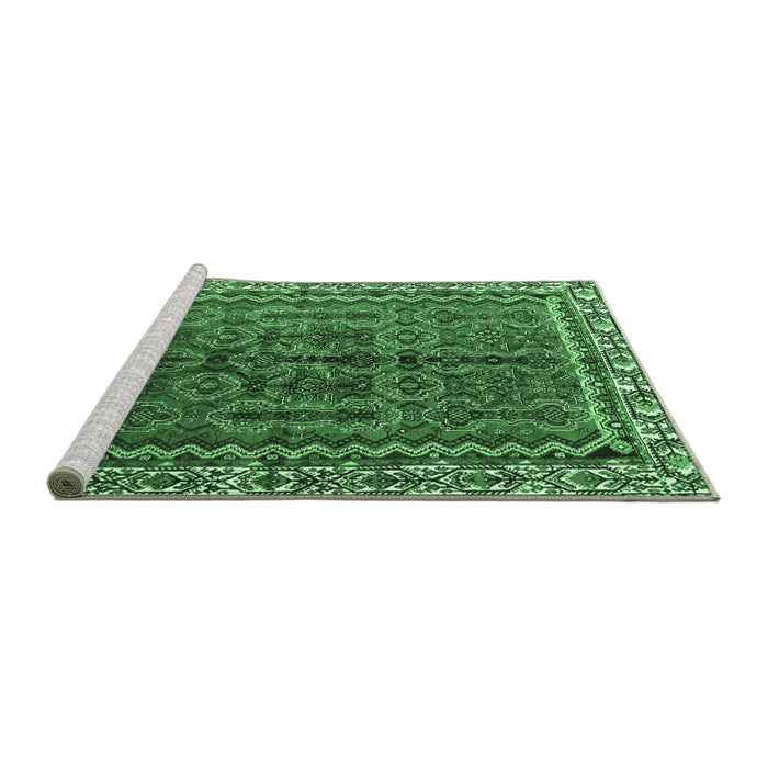 Sideview of Machine Washable Persian Emerald Green Traditional Area Rugs, wshtr3032emgrn