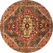 Round Machine Washable Persian Brown Traditional Rug, wshtr3033brn