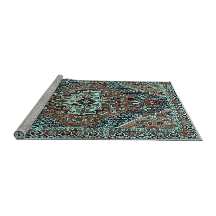 Sideview of Machine Washable Persian Light Blue Traditional Rug, wshtr3033lblu