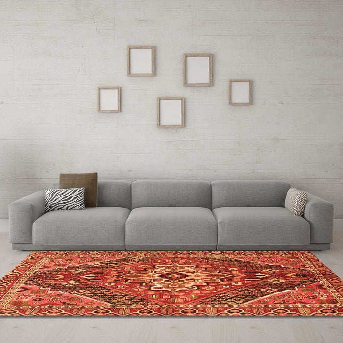 Machine Washable Persian Orange Traditional Area Rugs in a Living Room, wshtr3033org