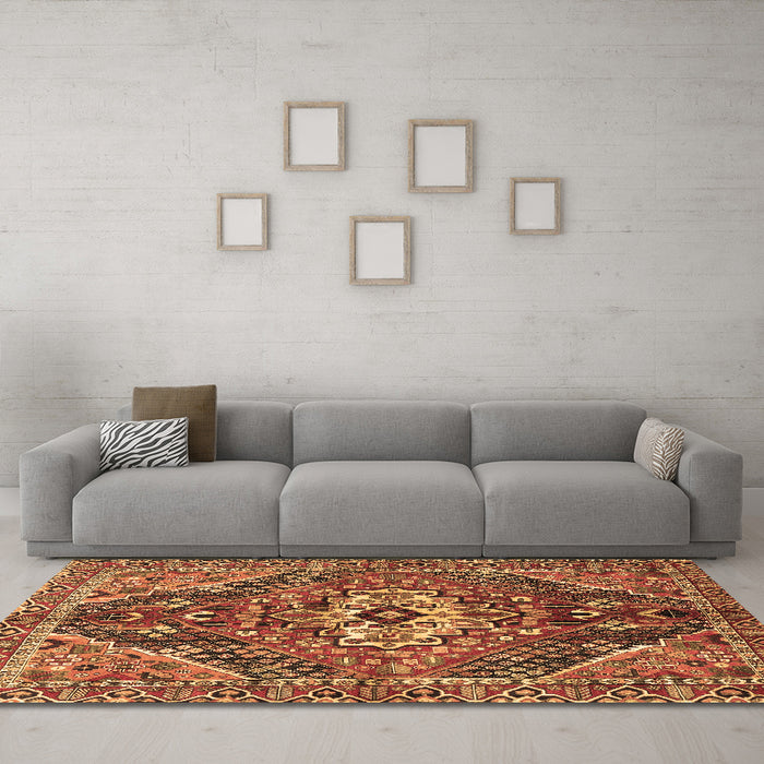 Machine Washable Persian Brown Traditional Rug in a Living Room,, wshtr3033brn