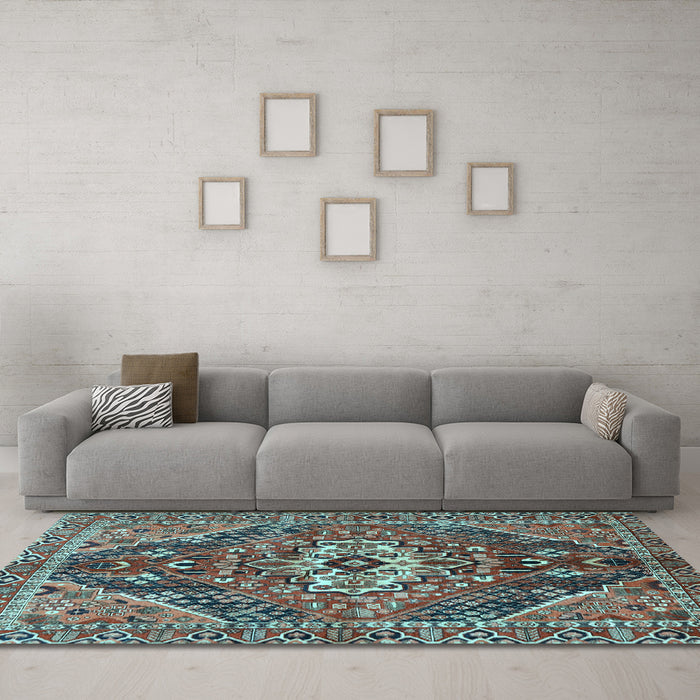 Machine Washable Persian Light Blue Traditional Rug in a Living Room, wshtr3033lblu