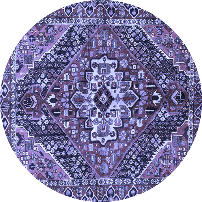 Round Machine Washable Persian Blue Traditional Rug, wshtr3033blu