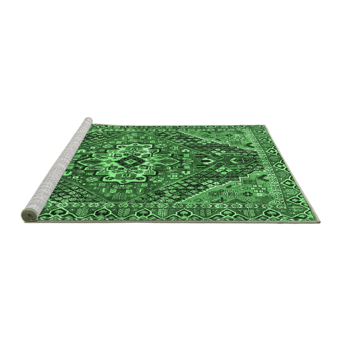 Sideview of Machine Washable Persian Emerald Green Traditional Area Rugs, wshtr3033emgrn