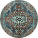 Round Machine Washable Persian Light Blue Traditional Rug, wshtr3033lblu