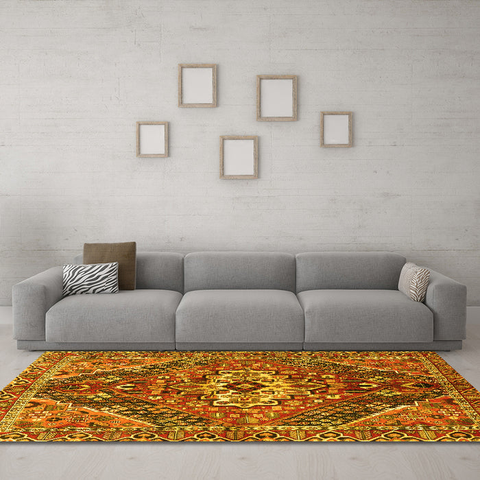 Machine Washable Persian Yellow Traditional Rug in a Living Room, wshtr3033yw
