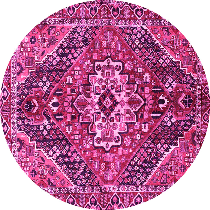Round Machine Washable Persian Pink Traditional Rug, wshtr3033pnk