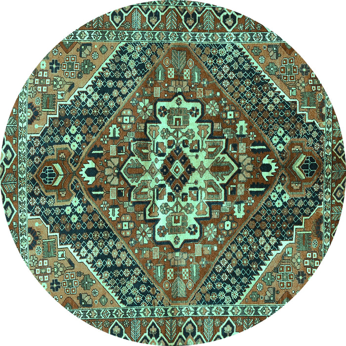 Round Machine Washable Persian Turquoise Traditional Area Rugs, wshtr3033turq