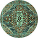 Round Machine Washable Persian Turquoise Traditional Area Rugs, wshtr3033turq