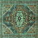 Square Machine Washable Persian Turquoise Traditional Area Rugs, wshtr3033turq