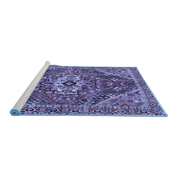 Sideview of Machine Washable Persian Blue Traditional Rug, wshtr3033blu