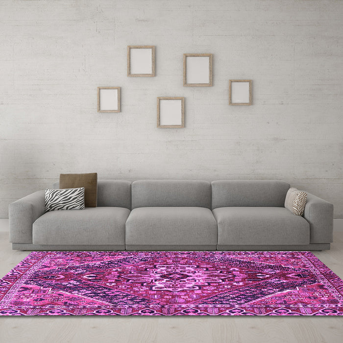 Machine Washable Persian Purple Traditional Area Rugs in a Living Room, wshtr3033pur