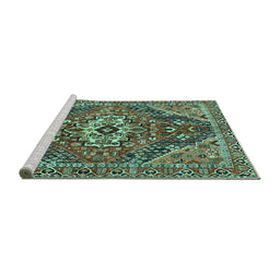 Sideview of Machine Washable Persian Turquoise Traditional Area Rugs, wshtr3033turq