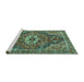 Sideview of Machine Washable Persian Turquoise Traditional Area Rugs, wshtr3033turq