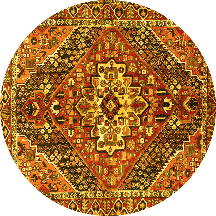 Round Machine Washable Persian Yellow Traditional Rug, wshtr3033yw