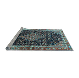 Sideview of Machine Washable Medallion Light Blue Traditional Rug, wshtr3034lblu