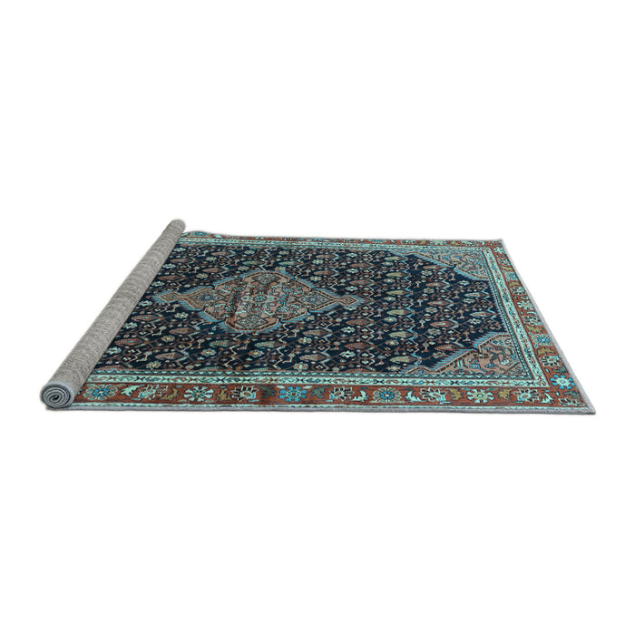 Sideview of Machine Washable Medallion Light Blue Traditional Rug, wshtr3034lblu