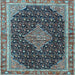 Square Machine Washable Medallion Light Blue Traditional Rug, wshtr3034lblu