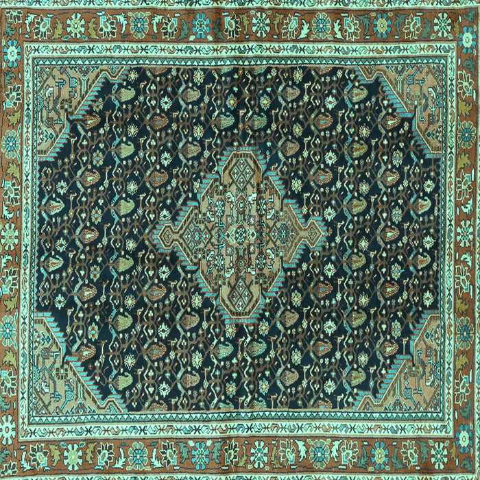 Square Machine Washable Medallion Turquoise Traditional Area Rugs, wshtr3034turq