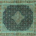 Square Machine Washable Medallion Turquoise Traditional Area Rugs, wshtr3034turq