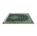 Sideview of Machine Washable Medallion Turquoise Traditional Area Rugs, wshtr3034turq