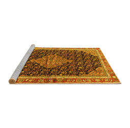 Sideview of Machine Washable Medallion Yellow Traditional Rug, wshtr3034yw