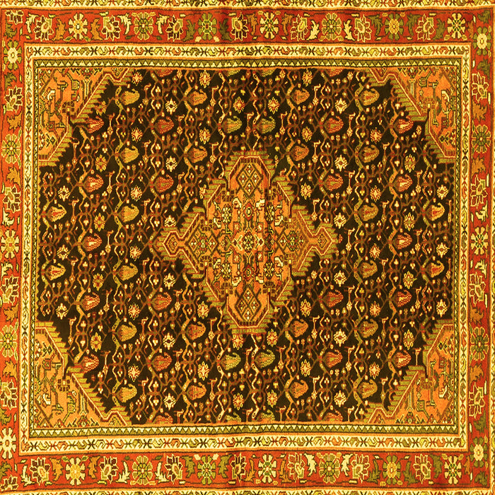 Square Machine Washable Medallion Yellow Traditional Rug, wshtr3034yw