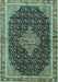 Machine Washable Medallion Turquoise Traditional Area Rugs, wshtr3034turq