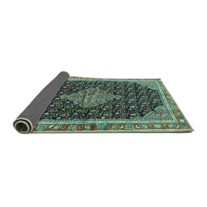 Sideview of Medallion Turquoise Traditional Rug, tr3034turq