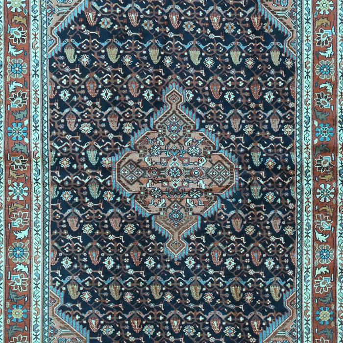 Machine Washable Medallion Light Blue Traditional Rug, wshtr3034lblu