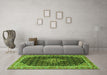 Machine Washable Medallion Green Traditional Area Rugs in a Living Room,, wshtr3034grn