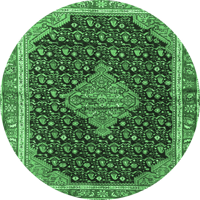 Round Medallion Emerald Green Traditional Rug, tr3034emgrn