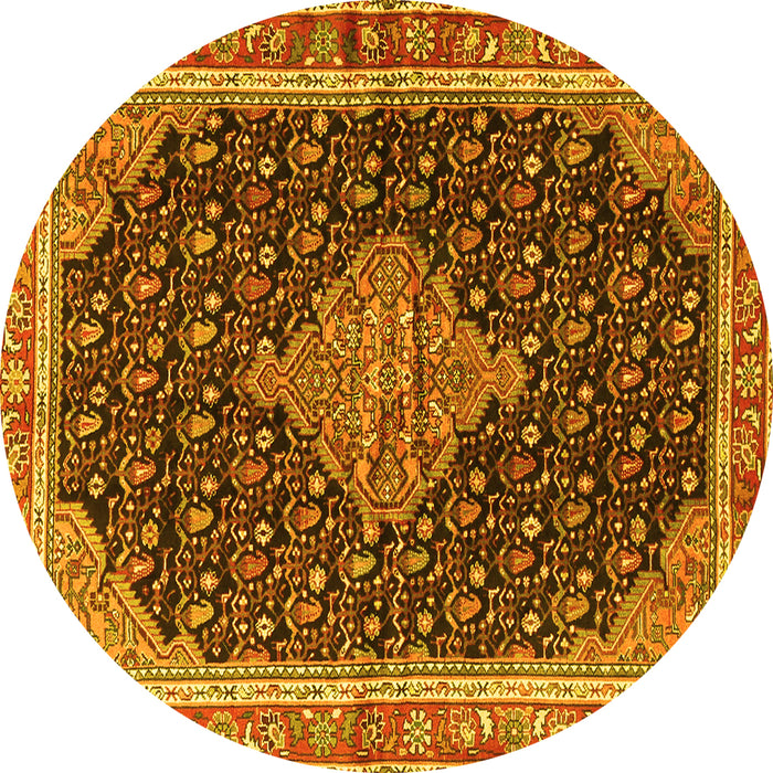 Round Machine Washable Medallion Yellow Traditional Rug, wshtr3034yw