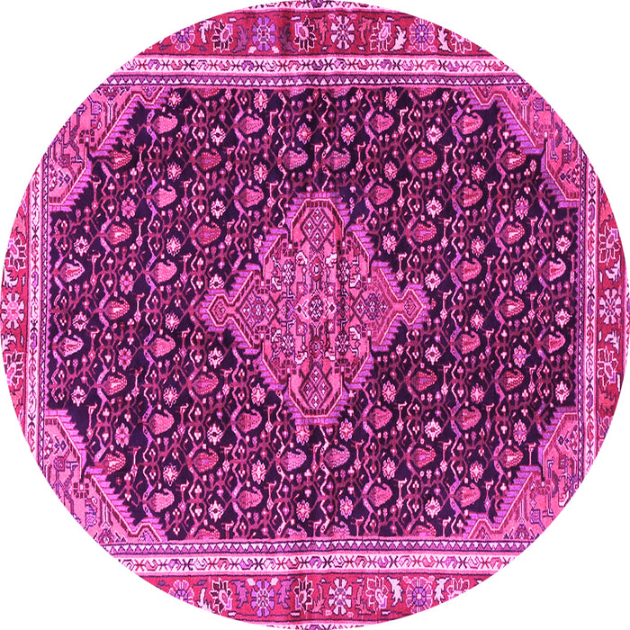 Round Machine Washable Medallion Pink Traditional Rug, wshtr3034pnk
