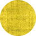 Round Persian Yellow Traditional Rug, tr3035yw