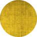 Round Machine Washable Persian Yellow Traditional Rug, wshtr3036yw