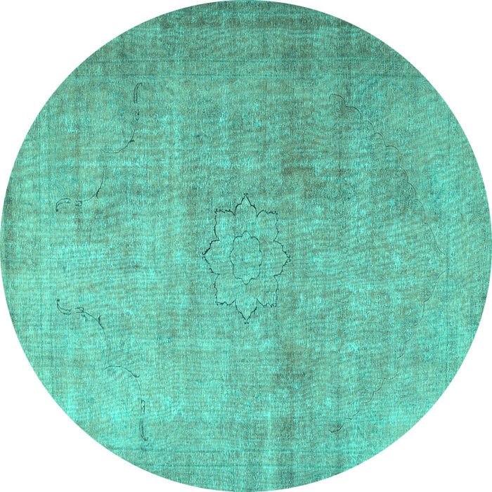 Round Machine Washable Persian Turquoise Traditional Area Rugs, wshtr3036turq