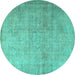 Round Machine Washable Persian Turquoise Traditional Area Rugs, wshtr3036turq