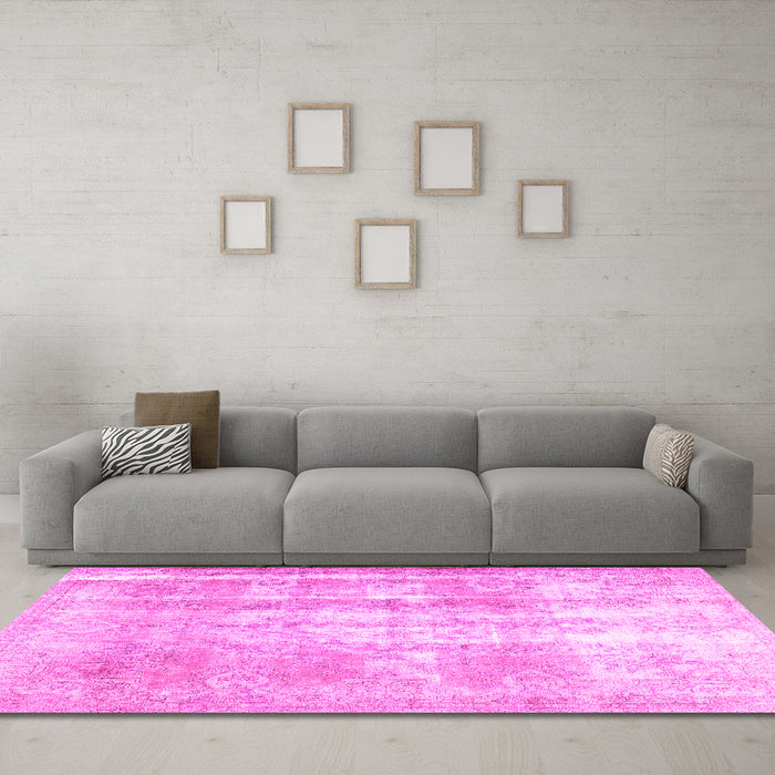 Machine Washable Persian Pink Traditional Rug in a Living Room, wshtr3037pnk