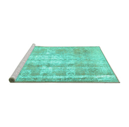 Sideview of Machine Washable Persian Turquoise Traditional Area Rugs, wshtr3037turq
