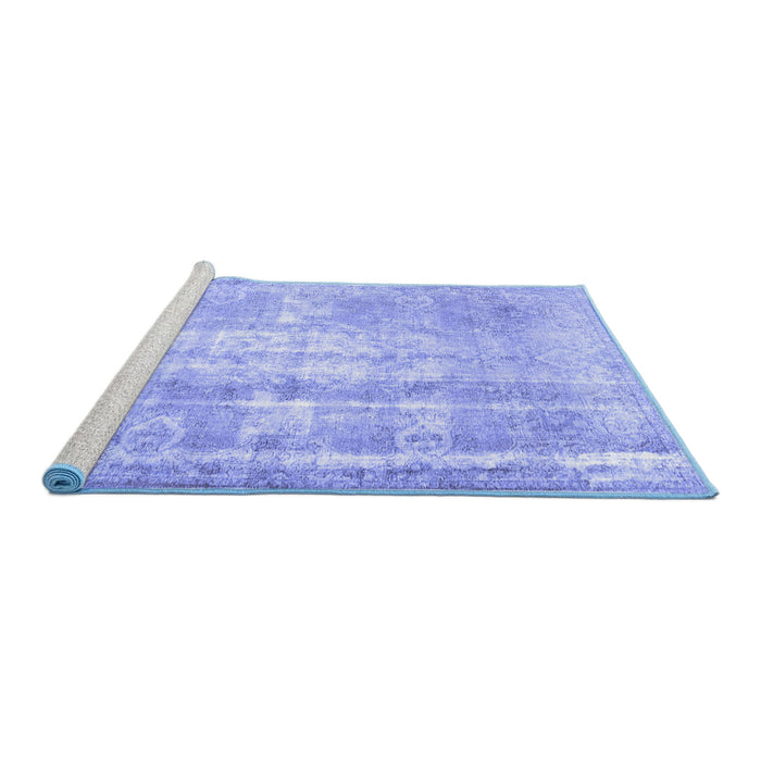 Sideview of Machine Washable Persian Blue Traditional Rug, wshtr3037blu