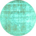 Round Machine Washable Persian Turquoise Traditional Area Rugs, wshtr3037turq