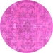 Round Machine Washable Persian Pink Traditional Rug, wshtr3038pnk