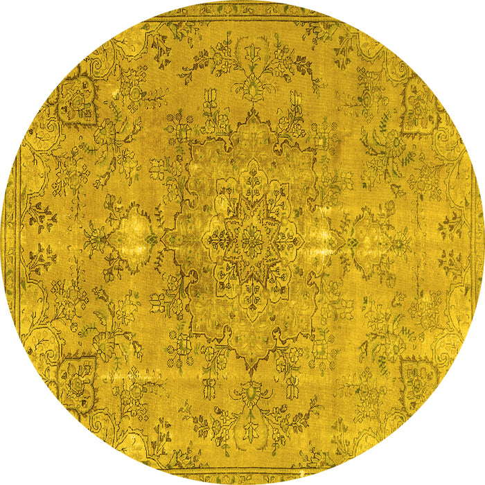 Round Persian Yellow Traditional Rug, tr3038yw